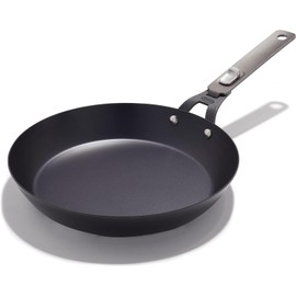 OXO Outdoor Pre-Seasoned Carbon Steel 10" Frying Pan Skillet, Detachable Handle for Easy Storage, Indoor Use, Nonstick with Use, Induction Suitable,Oven & Broiler Safe,Browning, Grill,Sear,Saute,Black