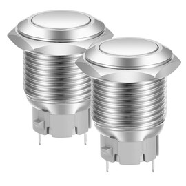 Gebildet 16 mm Flat Head On/Off SPST Push Button, Waterproof Stainless Steel Push Button Switch, Solder Pin Connections DC 6V/12V/36V/48V, AC 110V/230V 3A 1NO