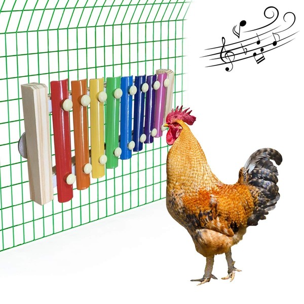 Vehomy Chicken Xylophone Toy for Hens Wood Xylophone Toy with 8 Metal Keys Chicken Coop Pecking Toy Chicken Coop Pecking Toy