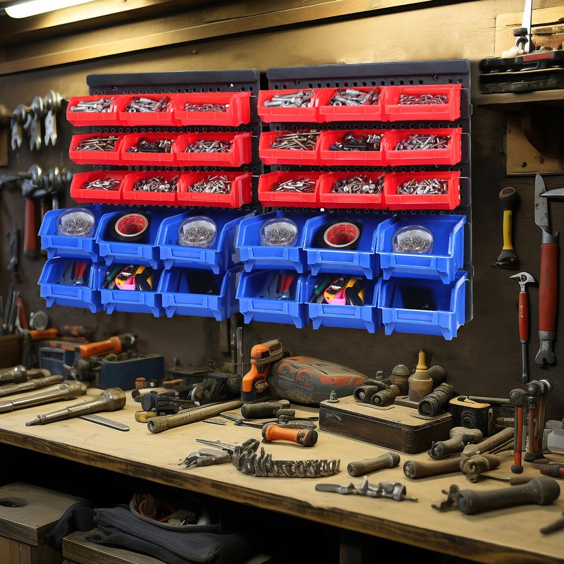 MaxWorks 80694 30-Bin Wall Mount Parts Rack/Storage for your Nuts,