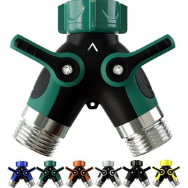 Hose Splitter 2 Way, Heavy Duty Metal Connector, Two Way Garden Hose Splitter, High Flow Spigot Faucet Bib Adapter, Solid Double Y Shut Off Valve for Outdoor Gardening Hoses, Orange - Color: Green