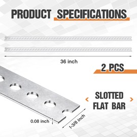 Shimeyao 2 Pcs Slotted Flat Bar Steel 1-3/8 Inch Wide x 36 Inches Long x 0.08 Inch Thick Steel Galvanized 1.375 Inches