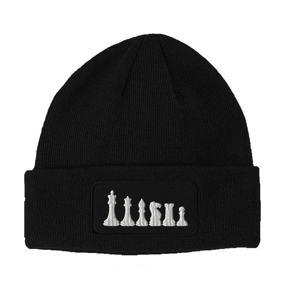 Patch Beanie Chess Set White Embroidery Chess Winter Hats Acrylic