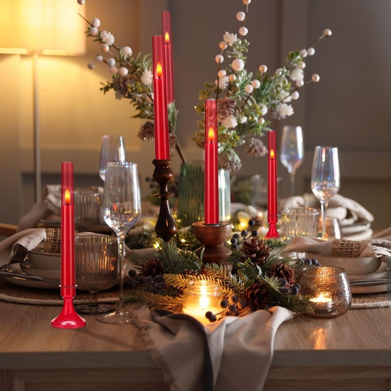 SEHNSY Red Flameless Taper Candles with Remote and Timer,Valentine Flameless