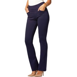 Conceited Womens Dress Pants with Tummy Control - Wear to Work - Stretch High Waisted Slacks with Pockets - Navy Blue - Large