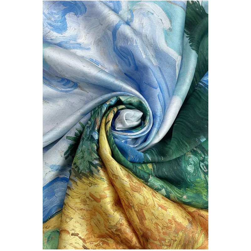 GFM® Silk Blend Painting Based Summer Scarf (Van Gogh-Wheat Field
