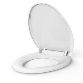 Elongated Toilet Seat Slow Close, Quiet Toilet Seat Cover with Never Loosen Durable Toilet Seat Lid Easy to Install & Clean, Polypropylene (PP), 19"-White Color