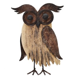 Morning View Wood Owl Figurines Decor Rustic Bird Statue Freestanding Wooden Owls Sculpture Home Decor Wise Animal Statues Tabletop Decorative Spring Owl Figurine (8.5 Inch B)