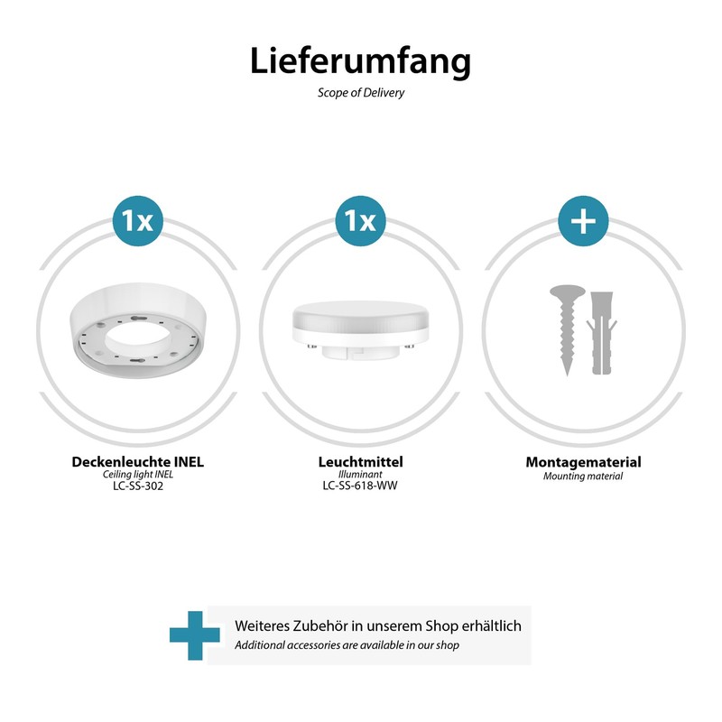 ledscom.de GX53 Lamp Socket Inel Round 90 mm Diameter Including