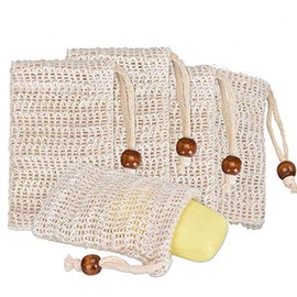 Sisal Soap Bag (5-Pack) Ideal for Scraps & Save Soaps, Natural Fiber Soap Bags for Foaming and Drying The Soap, Organic Soap Bag With Pouch Holder for