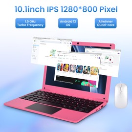 Reuoptu 10.1 Inch Android 12.0 OS Laptop Computer,2GB RAM,64GB EMMC,AllWinner Quad-core 64-Bit Processor A133 Netbook,Ultra Slim Portable Business Office Study Laptop (Inches, 10, Pink)