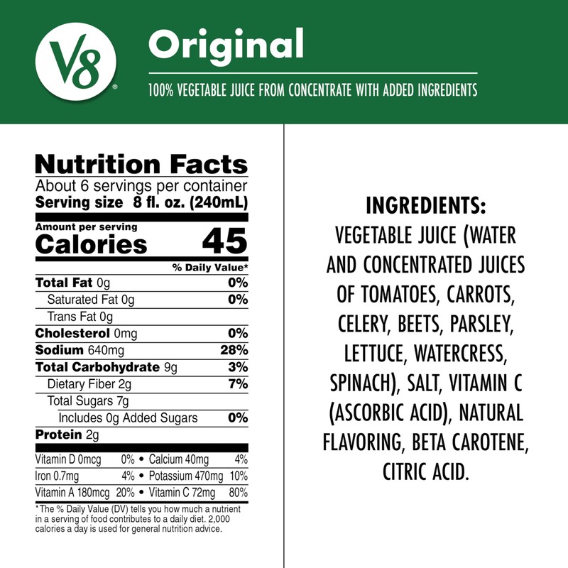 V8 Original 100% Vegetable Juice, 46 fl oz Can
