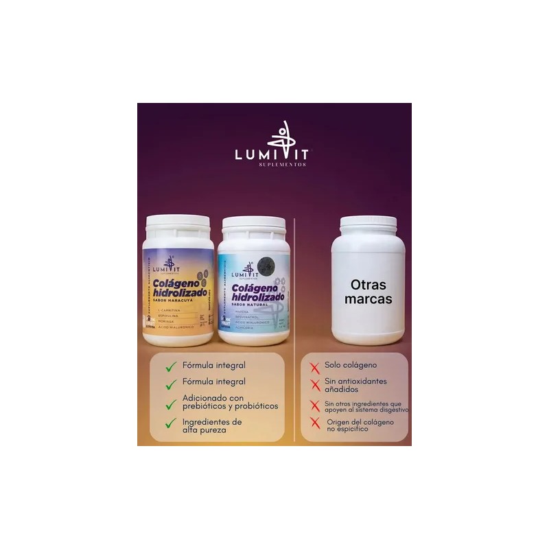 Pack 2 Colágeno Hidrolizado Lumivit Sabor Maracuyá Y Natural 2