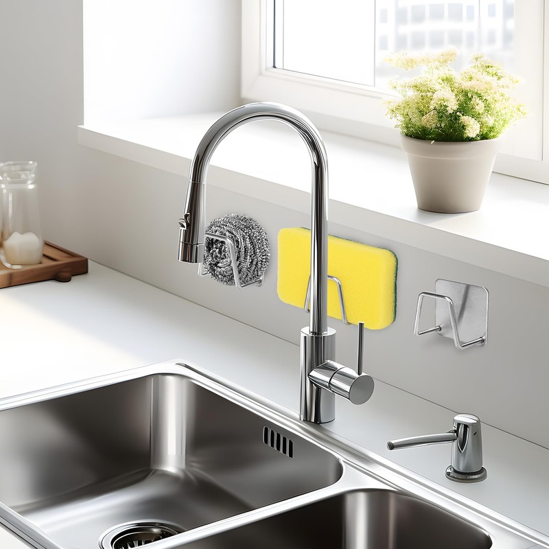Jerphen 2 Pack Sponge Holder for Kitchen Sink，Strong Adhesive SUS304