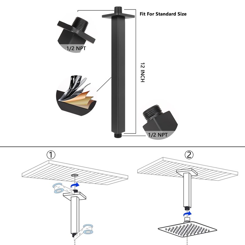 NearMoon Rain Shower Head With Shower Arm, Ceiling Mount Square