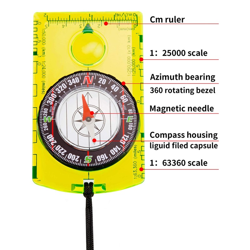 Gejoy 6 Pieces Navigation Backpacking Compass Orienteering Hiking Compass Map