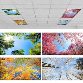 ROCEEI Pack of 4 Fluorescent Light Covers for Ceiling Lights, 4 x 2 ft, Magnetic Light Covers Classroom Light Filters Drop Fluorescent Light Shade Panel for Office Home School (Season)