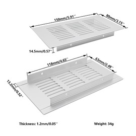 2PCS Air Vent,TTZEZE Heavy Duty Aluminium Alloy Ventilation Grille Rectangle Metal Louvered Grill Cover for Wardrobe Stove Shoes Cabinet Sink Kitchen Bathroom Side Wall Ceiling and Floor Exhaust Vent
