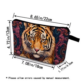 YULUENZE Tiger Makeup Bag Cute Small Organizer Bag with Zipper Tiger Cosmetic Bag Aesthetic Birthday Present for Women Sisters Friends -1