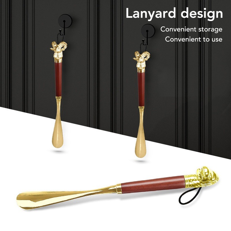 Lion Head Alloy Shoehorn Ergonomic Curves Metal Long Shoehorn with