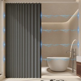 Haoyunll Foldable Waterproof Shower Curtain, Anti-Mould with Hooks, Thick Fabric Shower Curtain Textile, Washable Magnetic Shower Curtains for Bathroom, 280 g/m², Grey, 120 x 200 cm