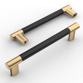 Amerdeco 10 Pack Matte Black and Gold Knurled Cabinet Pulls 5 Inch Hole Center Kitchen Cabinet Handles for Drawer Cupboard and Wardrobe ZH0038…