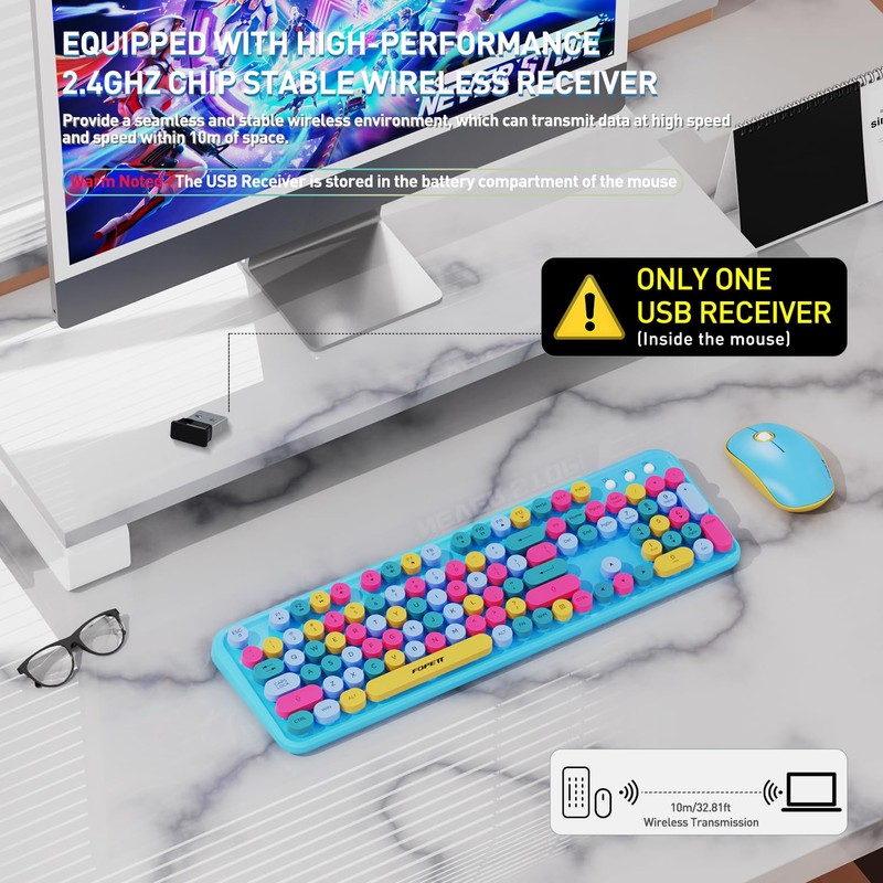Wireless Keyboard and Mouse Combo, 2.4 GHz Wireless Full-Sized Typewriter