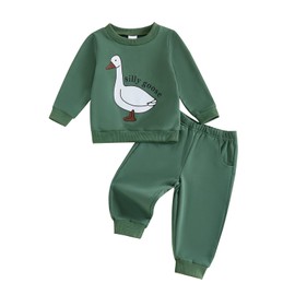 LIOMENGZI Infant Baby Boy Fall Winter Clothes Set Funny Letter Sweatshirt Pant Outfit Toddler Clothes 6 12 18 Months 2T 3T (Green Goose, 18-24 Months)
