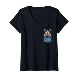 Womens Cute Pocket Rhino Safari Animal Lovers V-Neck T-Shirt