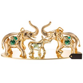 Matashi 24K Gold Plated Elephants Ornament with Crystal Tabletop Home Decor Office Desk Showpiece - Gift for Wedding Anniversary Christmas, Valentine’s Day, Mothers Day, Housewarming Present