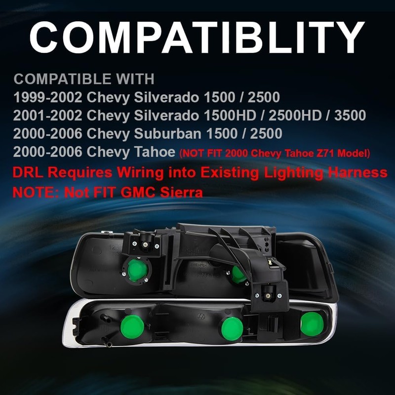 CNNELL LED Headlights Assembly Compatible with Chevy Silverado 1999-2002/ Suburban