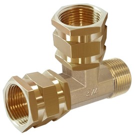 Joywayus 3/4 Inch NPT Brass Pipe Fitting Barstock Tee 3 Way 3/4" NPT Male x 3/4" NPT Female x 3/4" NPT Female Hose Fitting