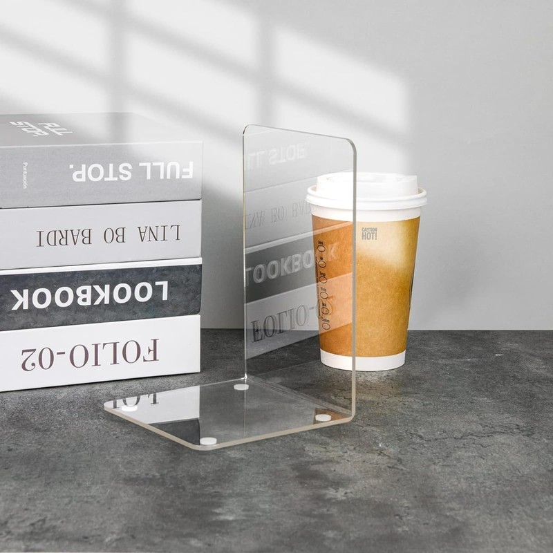 Qidexin 2 Pieces Book Ends, Acrylic Bookends, Non-Skid Book End,
