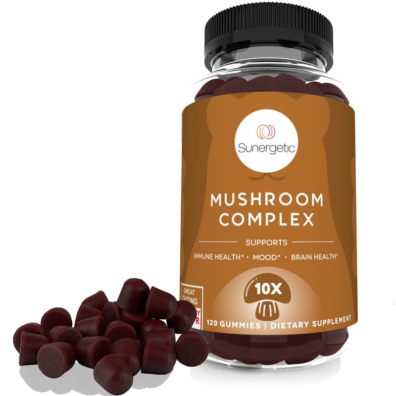 Sunergetic Premium Mushroom Gummies Supplement -for Immune Health, Brain, Mood