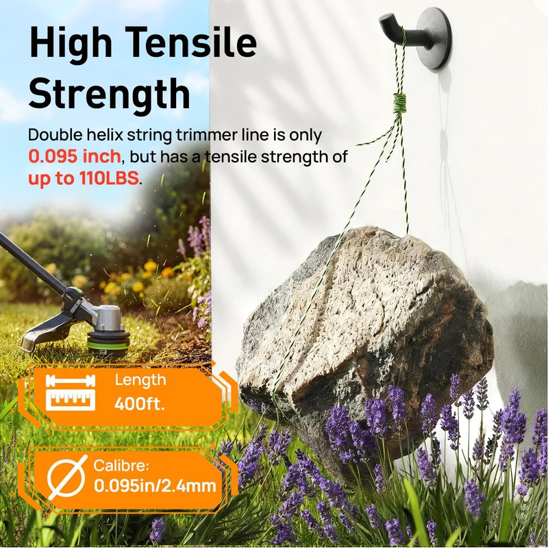 YWTESCH String Trimmer Line (AL2470B), 0.095''x 1.0lbs Premium Twist Weed