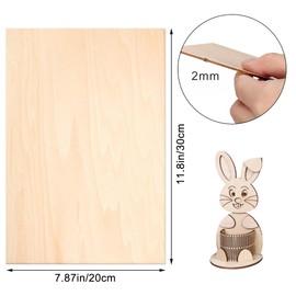 Rhimooay Pack of 10 2 mm Linden Plywood for Laser Cutting, Plywood Wood Board, Chipboard, Wooden Panels for Engraving and DIY Projects, Plywood Board for Paintings, Wood Projects and Engravings (30 x