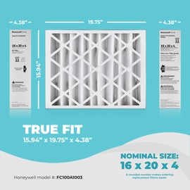 Honeywell 16x20x4 Air Filter Replacement MERV 11, FC100A1003 Pleated HVAC AC Furnace Filters with Wholesalehome Cleaning Cloth, 3-Pack (Actual Size: 15.94 x 19.75 x 4.38 Inches)