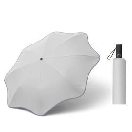 Meichoon Portable 42-Inch Travel Umbrella Rounded-corner Anti-Poking Protect from Rain and Sun 8 Ribs Night Reflective Stripe Sturdy and Strong for Men and Women White