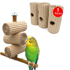 Vogelgaleria® Nibble Paradise for Birds - Activity Toy for Budgies, 3 Replacement Rolls, Species-Appropriate Bird Toy for Nibbling