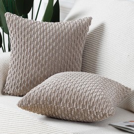 Madizz Pack of 2 Boho Corduroy Cushion Covers 18x18 inch, 45x45 cm, Taupe Soft Decorative Throw Pillow Covers for Bedroom Sofa Pillow Shell