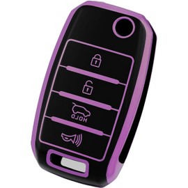 YALNORVA for Kia Key Fob Cover, TPU Key Fob Case Cover Fits for Kia Forte Optima Rio Rondo Sorento Sedona Soul Sportage Hyundai Accent Elantra Car Accessories Flip Smart Key Holder, Purple Black