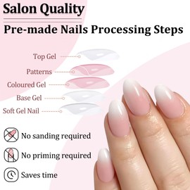 Short Press on Nails Set - 120PCS Ombre Oval False Nails - Nude White Fake nails with Glue - Stick on Nails for Women Girls - 12 Sizes Round Square Glue on nails Long Lasting for DIY Manicure