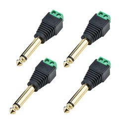 euroharry 6.35 mm Jack Plug Adapter - Jack to 2-Pin Audio Cable Terminal Block Set - Terminal Block 6.35 mm Jack 2-Pin - Screw Mounting (4, Black)