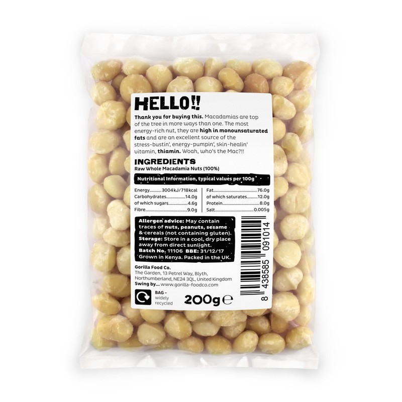Gorilla Food Co. Macadamia Nuts Whole - 200g