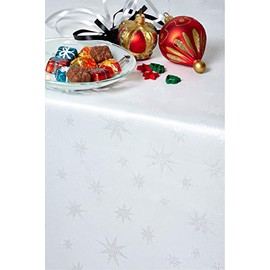 Diana Cowpe CHRISTMAS STAR TABLECLOTH *White & Silver* TRADITIONAL XMAS DINING DINNER BANQUET | Many Sizes | (137cm Round)