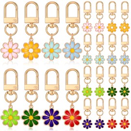 Landical 24 Pcs Flower Keychain Daisy Enameled Charms Aesthetic Keychain Car Key Ring Pendant for Mom Mother's Day Handbag Bag Earphone Case Decoration Purse Accessories