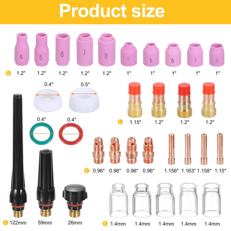 sourcing map 68pcs Tig Torch Kit for WP-17, WP-18, WP-26