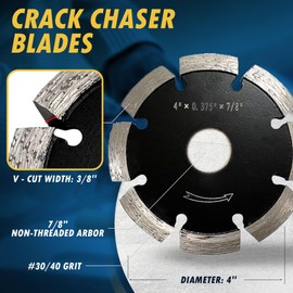 4" Diamond Crack Chaser Blades for Routing and Repairing Cracks in Concrete and Asphalt - 3/8" Width with a 7/8" Non-Threaded Arbor