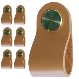 Single Hole Double Hole Leather Handle Leather Cowhide Handles, Drawer Handles, Cabinet Handles, Cabinet Door Handles are Suitable for: Kitchen cabinets (Single Hole Knob, Mud Yellow, 6-Pack)