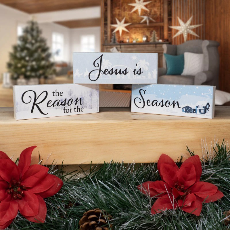 JennyGems Christmas Decor, Jesus Reason for the Season Wood Signs
